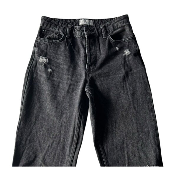 We the Free People Women's Sz 26 Black Button Fly Straight Leg Distressed Jeans - Picture 3 of 10